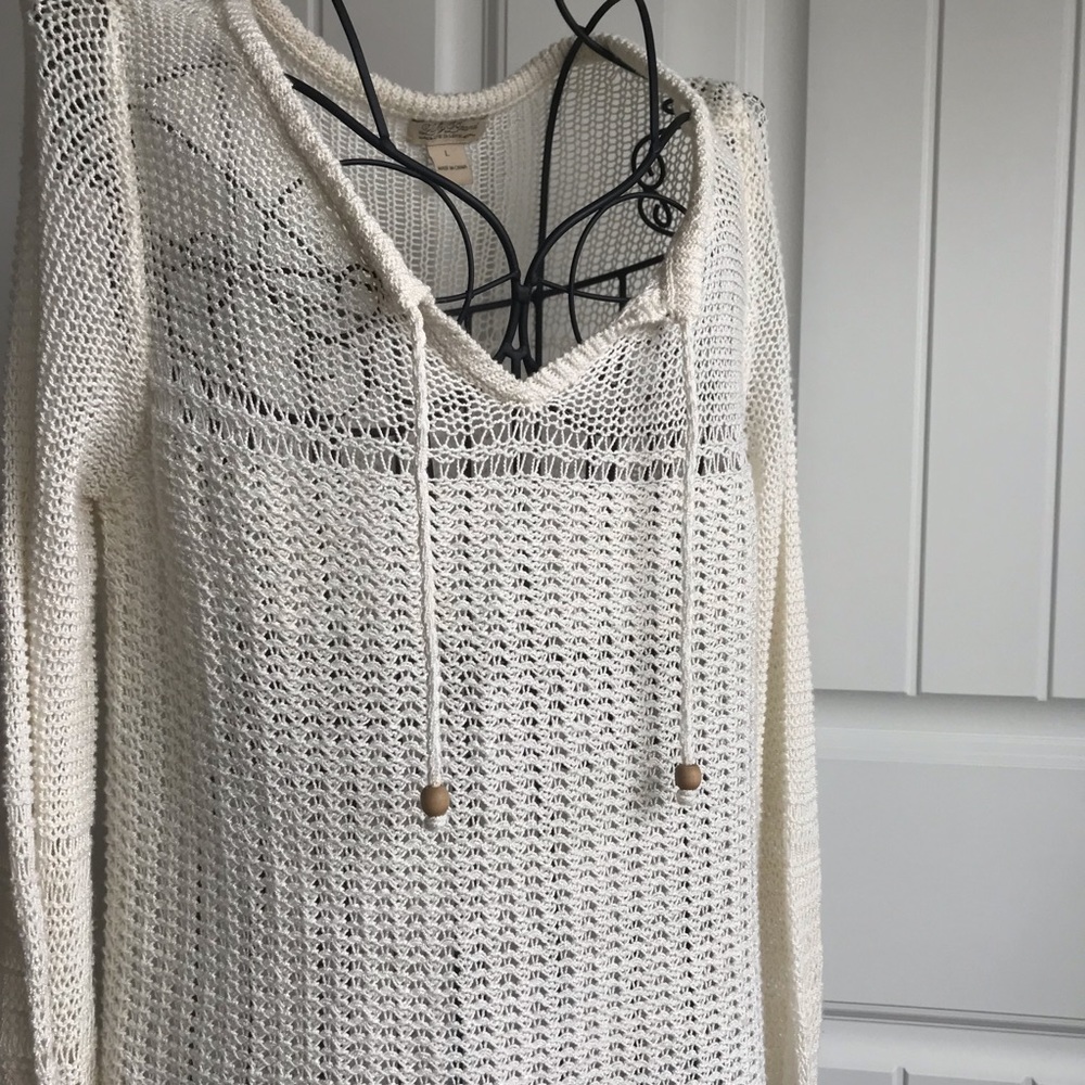 Lucky Brand Cream Open-Knit Scoop Neck Sweater